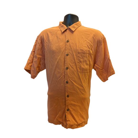 Tommy Bahama Silk Shirt Mens Large Orange Check Short Sleeve Button Beach Resort - Picture 9 of 13